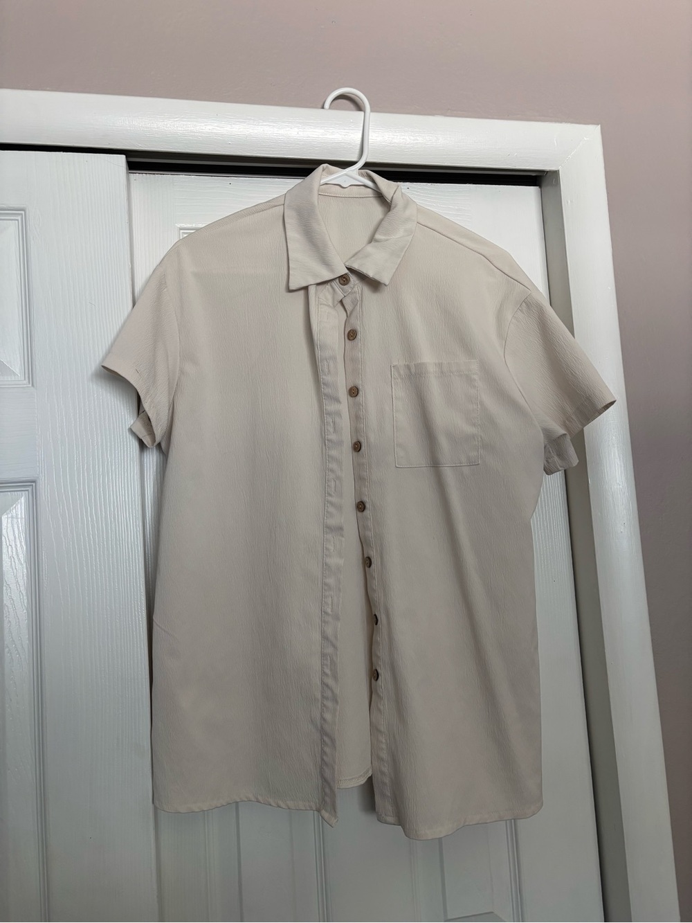 SHEIN Cream Short-Sleeve Button Down Shirt